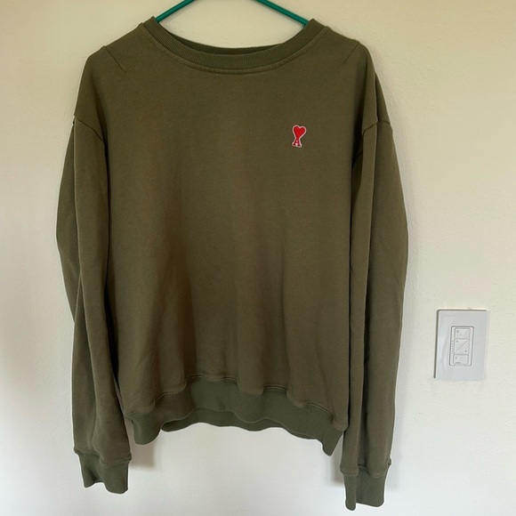 Ami Paris Ami de Coeur Army Green Sweatshirt – Fall Staple – Size XL - Picture 1 of 8